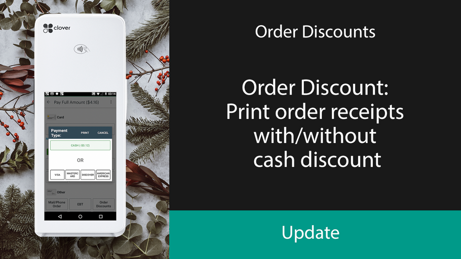 Order Discount: Print order receipts with/without cash discount